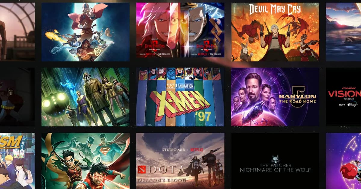 Studio Mir's portfolio grid, with thumbnails of productions such as Devil May Cry and X-Men '97