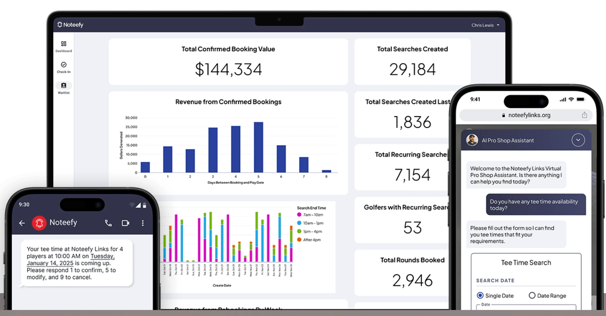 Noteefy platform — dashboard, mobile app, and AI Pro Shop Assistant